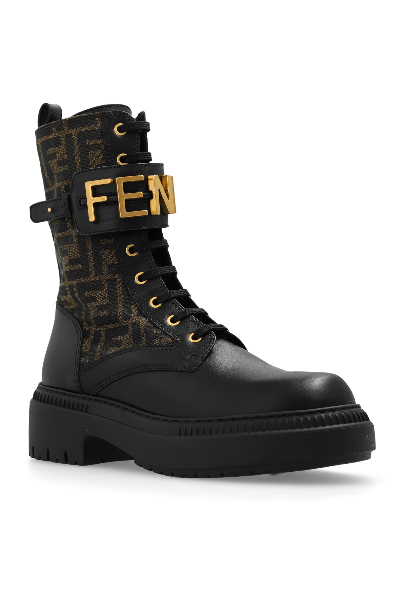 Fendi★素敵！karligraphy leather ankle boots in black FENDI 1100$ Karligraphy Boots In Black Leather With Medium